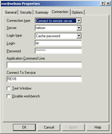 Remote connection property page