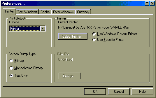 Printer preferences dialog