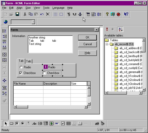 The KCML Forms designer screen | KCML Reference Manual