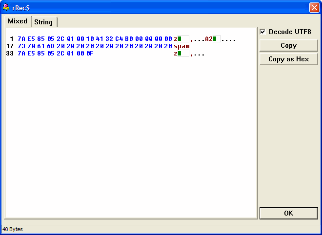 Display string variables dialog
