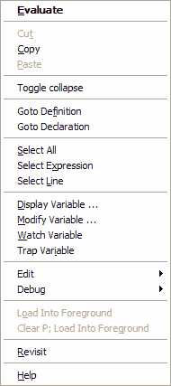 Context menu for variable