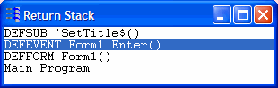 The return stack window in the debugger