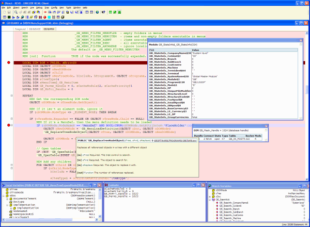 A typical debugger window (scene A)